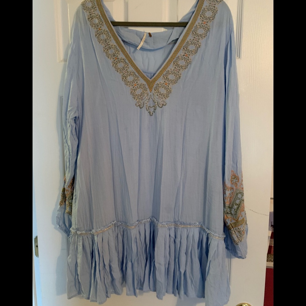 Free people pale blue pleated tunic dress sz L